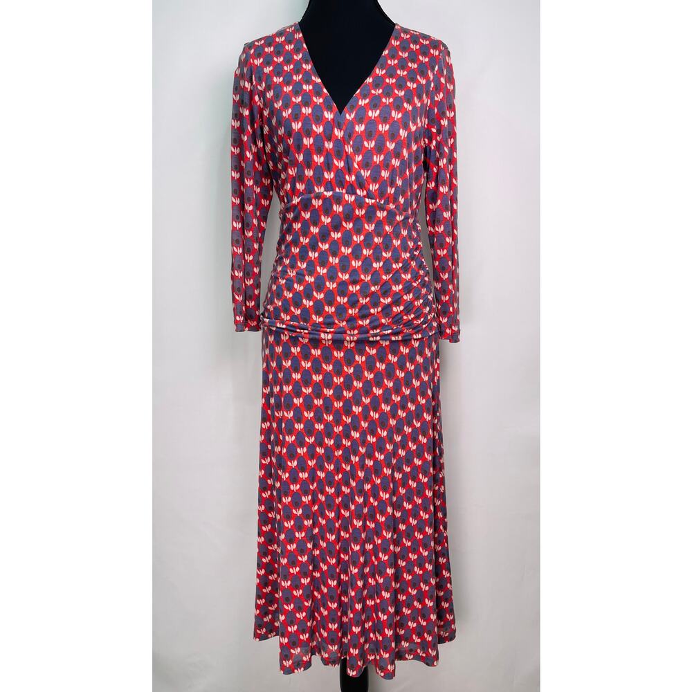 Boden Red & Navy Geometric Print Midi Dress Size 8R